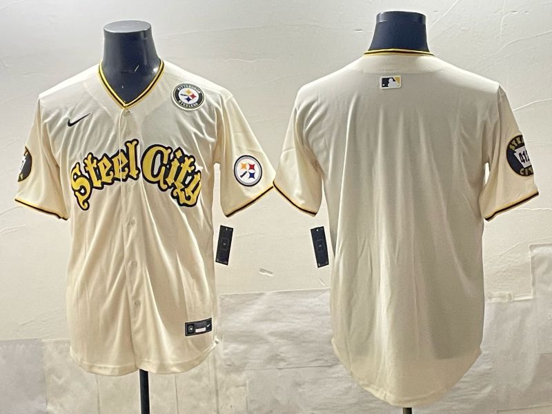 Men 2025 Nike Pittsburgh Steelers Blank Cream Limited NFL Jersey style 06